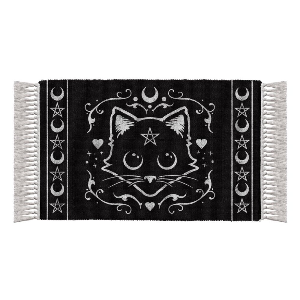 Black Tasselled Hand Woven 38" X 20" Purrfect Area Rug Kitty Cat NEW